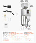 Slick Automatic Filling Machine With Smart Weighing Sensor And Foot Pedal For Coffee Beans Grains Spices Stainless Steel Particle Dispenser shown with power cord and foot switch.