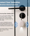 Portable Door Alarm Stopper For Travel, 130dB Siren, USB Rechargeable Vibration Sensor With LED Flash, Lightweight Safety Alarm For Hotels, Home, Apartments And On The Go on white door handle