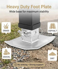 Heavy Duty Foot Plate of Built Like A Tank 7000Lb Square Drop Leg Trailer Jack on grass, gravel, dirt, and asphalt.