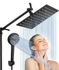 Woman using High Pressure Rain Shower Head With Handheld Spray, 10 Inch Shower Head With 11 Inch Extension Arm, Black, in bathroom
