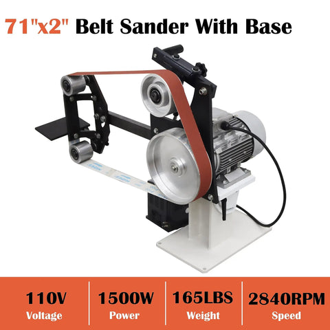 Heavy Duty 1500W Bench Belt Sander Variable Speed Vertical Horizontal Sanding Tool For Precision Metalworking And Custom Knife Making Delivers Kickass Performance Rock Solid Stability Durable Steel Base 110V with 71 inch belt and robust motor.