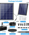 Components of Solar Fountain Pump For Bird Bath With Built In 6W Solar Panel And 3000mAh Battery Backup Dry Run Protection