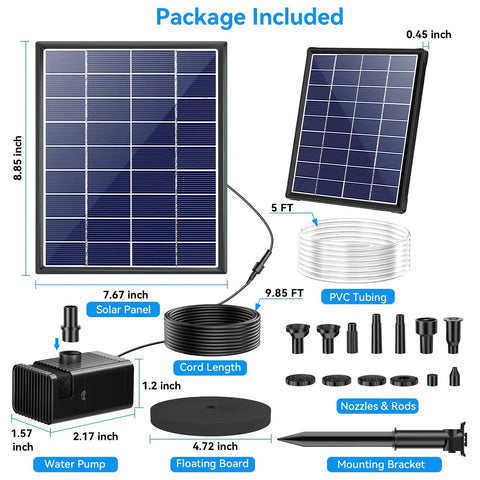 Components of Solar Fountain Pump For Bird Bath With Built In 6W Solar Panel And 3000mAh Battery Backup Dry Run Protection