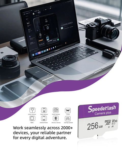 256GB Micro SDXC Memory Card With Adapter For Dashcams And Security Cams Speederlash, laptop setup, cameras equipment