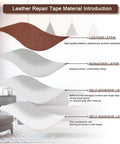 Heavy Duty Leather Repair Tape Kit That Delivers A Dang Sure Fix Easy Peel And Stick Couch Patches For Scratches Scuffs And Tears No Sew Brown 8.2 By 11 Inch 2 Pack layers explained showing leather, nonwoven, and self-adhesive layers.