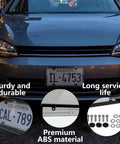 Clear Gray License Plate Frames With Anti Glare Vision Built Tough ABS Rustproof 2 Pack on front of gray car with screws