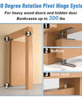Invisible Pivot Hinge For Secret Doors And Bookshelves, Heavy Duty Up To 200 Lb, 360 Degree Rotation, Concealed Hidden Door Hardware shown.