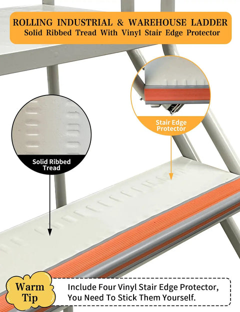 Smooth Rollin Heavy Duty 4 Step Ladder With Ball Bearing Caster Wheels Industrial Shop Platform Cold Rolled Steel Body Holds Up To A Solid 445 Pounds For Garage Or Warehouse Projects