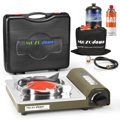 Dual Fuel Camp Stove With Infrared 8000 BTU Butane And Propane Portable Gas Stove Windproof Single Burner Includes Carrying Case