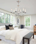 Vintage Farmhouse Crystal Branch Chandelier Bronze 9 Light Rustic Pendant Lights For Dining Room Living Room Kitchen Bedroom And Restaurant French Country Style Ceiling Fixture in elegant bedroom setting