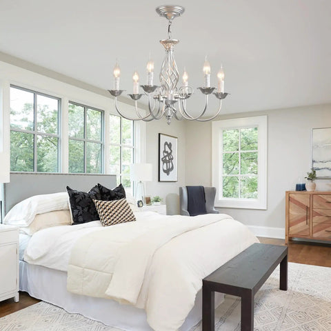 Vintage Farmhouse Crystal Branch Chandelier Bronze 9 Light Rustic Pendant Lights For Dining Room Living Room Kitchen Bedroom And Restaurant French Country Style Ceiling Fixture in elegant bedroom setting