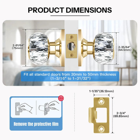 3 Pack Crystal Glass Door Knobs With Lock And Keys Keyed Alike Privacy Door Knob Set In Gold Finish For Bedroom And Bathroom Same Key Entry Knobs With Privacy Lock Interior Use