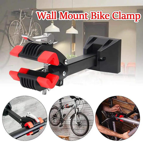Wall Mount Bike Repair Stand for Garage Tinkering and DIY Tuneups, sturdy steel workstand, folding clamp, 180-degree rotation