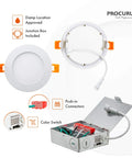 4-Pack 3-Inch LED Color Selectable Ultra-Thin Recessed Ceiling Downlights With J-Box Dimmable 2700K-6000K components display