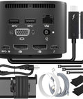 Plug And Play Thunderbolt Docking Station Featuring Slick Dual Monitor Sync And Boss Level 230W Charging Rig With 4K Display Port Usb C Ethernet Port And Versatile Combo Cable To Run Your Workstation Setup Smooth Daily back view showcasing ports and cables.