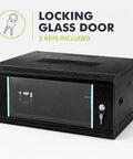 Heavy Duty Wall Mount Server Rack Cabinet With Locking Tempered Glass Door And 19 Inch Standard Layout For Network Switches Routers Patch Panels, featuring a locking glass door.