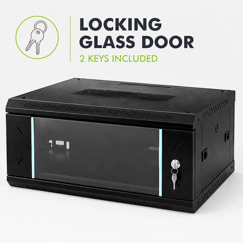 Heavy Duty Wall Mount Server Rack Cabinet With Locking Tempered Glass Door And 19 Inch Standard Layout For Network Switches Routers Patch Panels, featuring a locking glass door.