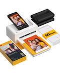 Dock Plus 4x6 Photo Printer For iPhone And Android with built-in dock, 50 sheets, 4PASS dye sublimation, Bluetooth connectivity.