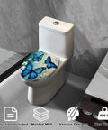 Elongated Toilet Seat Replacement for Bathroom with blue butterfly design on molded MDF material, suitable for up to 400 lbs.