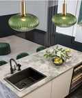 Industrial Vintage Glass Pendant Lighting With Brass Finish For A Dope Modern Retro Look Green Glass Shade 11.8 Inch Wide Hanging Ceiling Lamp