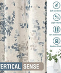 Close-up of Linen Sheer Curtains For Living Room And Bedroom 63 Inch Long Light Filtering Rod Pocket Panels Floral Print
