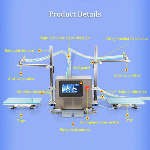 Automatic Liquid Filling Machine With Rotatable Liftable Bracket Precision Bottle Filler For Various Liquids, stainless steel body and control panel.