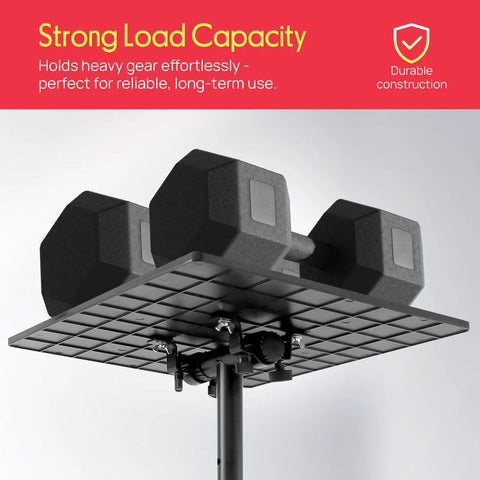 Adjustable Tripod Laptop And Projector Stand 28 To 50 Inches with weights demonstrating load capacity on angle adjustable tray