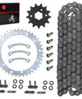 Heavy Duty O Ring Drive Chain And Drive Sprockets Kit For Warrior 350 YFM350X ATV 1989 2004 Gray Includes 520 O Ring Chain 40T Rear Sprocket And 13T Front Sprocket Replacement, shown with components and packaging.