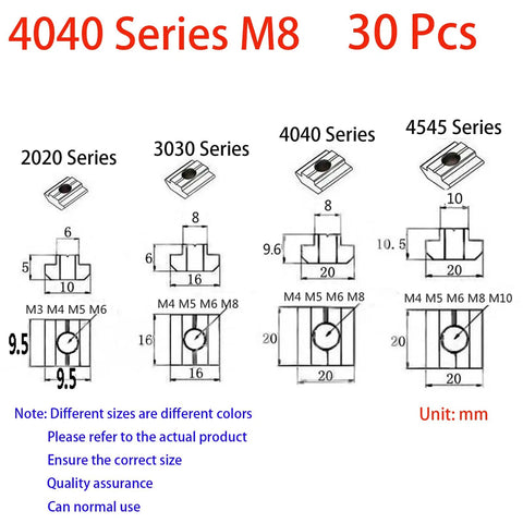 4040 Series M8 30 Pcs Hella Secure M8 T Sliding Hammer Block Nuts for 4040 Aluminum Extrusion Profiles with 8mm T Slot.