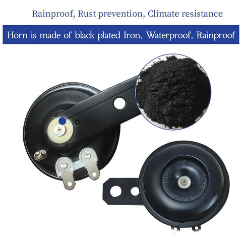 Waterproof 12V Universal Air Horn For Motorcycles And Cars, 105 dB Loud Electric Horn, black plated iron material, rainproof