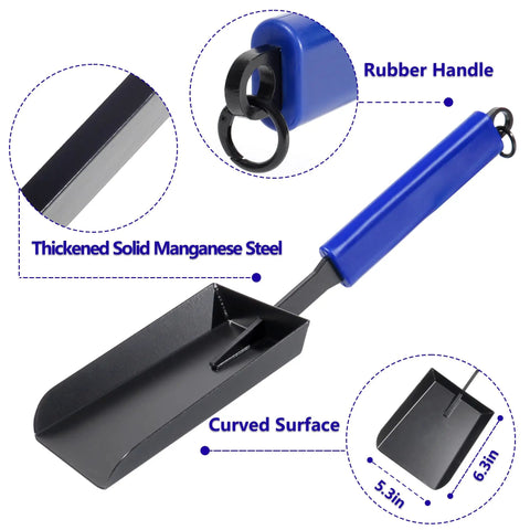 15 Inch Fireplace Ash Shovel with Wider Head, Heavy Duty Manganese Steel Scoop, Rubber Handle, Hanging Ring, Ideal for Fireplaces