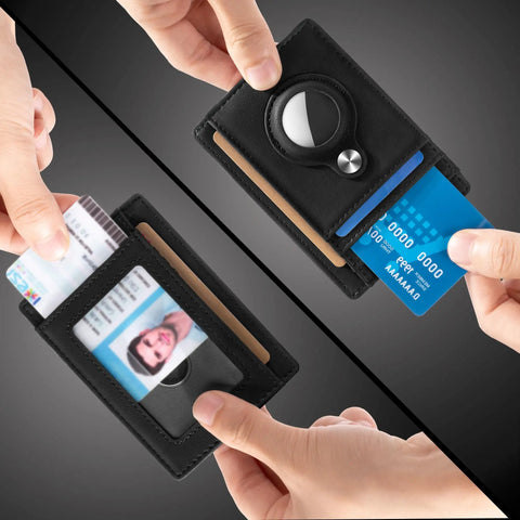 Ultra Slim Front Pocket AirTag Wallet With RFID Blocking Card Holder And AirTag Slot, Minimalist EDC Wallet For Men, showing card slots