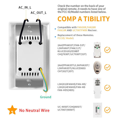 Compatibility list for Universal Ceiling Fan Remote Control Replacement For Harbor Breeze, includes model UC9050T
