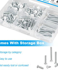 Premium White Wall Plate Screw Assortment 120 Pack Heavy Duty Carbon Steel Outlet And Switch Cover Fasteners with organized screws in clear storage box.