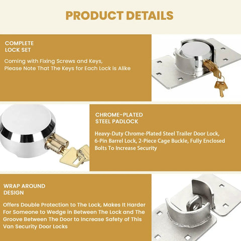 Beefy Heavy Duty Padlock Set Keyed Alike 2 Pack With Solid Steel Hasp 73MM detailed view with keys and lock components shown.