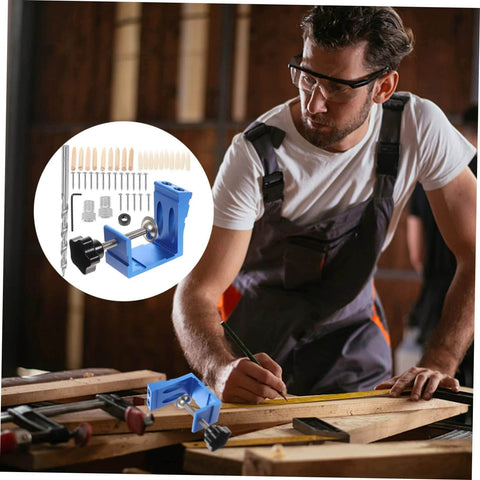 Carpenter using Pocket Hole Jig Angle For Precise Pocket Woodworking Do It Yourself Friendly Cabinet And Furniture Assembly Tool