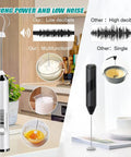 Rechargeable Milk Frother With Three Speed Electric Handheld Coffee Mixer, Includes Two Whisks And Decoration Tool, Stand Up Design