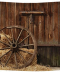 Cowboy Backdrop 7x5 Ft Vintage Western Barn Door Scene For Photoshoots And Parties, featuring wooden barn door and haystack.