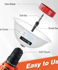 Front view of Gulfmew drill dust bowl kit: transparent bowl with dust cover, mandrel and drill bit