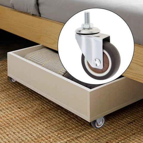 4 Pack 2 Inch TPR Rubber Caster Wheels For Furniture Quiet Ball Bearing Rollers Floor Savers Heavy Duty Swivel Casters Silent Smooth Glide Zero Hassle Install Coffee Brown attached to a bed frame