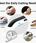Cordless Electric Scissors Heavy Duty Fabric Cutter used for cutting leather, textile, cardboard, and plastic packaging.
