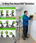 Rechargeable Green Cross Line Laser Level With 100Ft Reach, Self Leveling, 110 Degree Horizontal And Vertical Beams, Includes 60 Inch Tripod, Magnetic Bracket, Target Plate, Pro Grade Tool For Picture Hanging And Do It Yourself Home Projects, on tripod