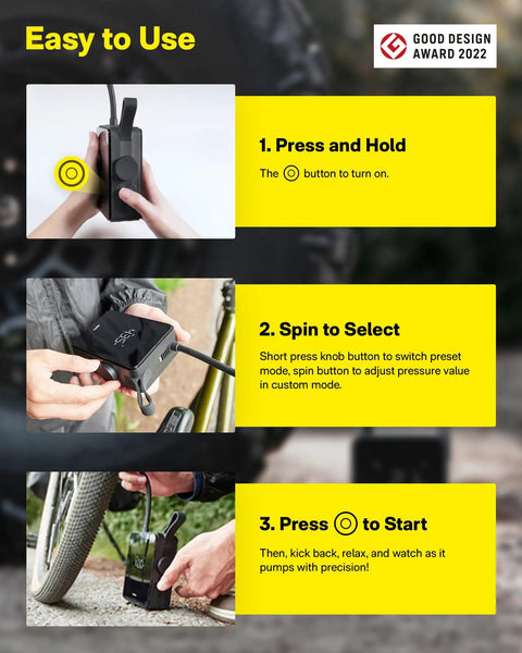 Instruction guide for Cordless Tire Inflator With Digital Pressure Gauge 150 PSI Portable Air Pump For Car Bike Motorcycle And Balls 5000mAh Battery Fast Inflation Lightweight Auto Tire Pump With Quick Connect Nozzle Great Dad Gift