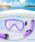 Dry Top Kids Snorkel Set With Anti-Fog Panoramic Mask And Anti-Leak Design, close-up showing mask and snorkel dimensions