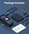Portable Tire Inflator With Digital Pressure Gauge, 150 PSI Cordless Air Pump package contents on display