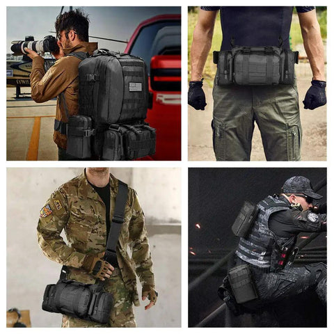 60L Tactical Backpack Rucksack For Outdoors Military Style Assault Pack With Detachable Front Bag And MOLLE System in use