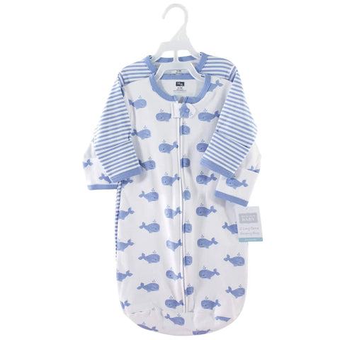 Unisex Cotton Long Sleeve Wearable Sleep Sack For Babies, Cozy Safe Sleep Blanket With Blue Whales Pattern, 3-9 Months