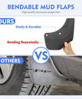 Comparison of durable bendable Tesla Model Y Mud Flaps 4Pcs Set No Drill Tire Splash Guards with easily damaged examples.