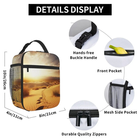 Golden Desert Bright Sunshine Insulated Lunch Bag with detachable handle, leakproof cooler tote with pockets and durable zippers