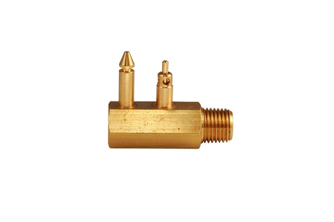 Side view of Brass Quick Connect Tank Fitting One Quarter Inch NPT Male Thread For Johnson Evinrude OMC Marine Engines And Fuel Tanks